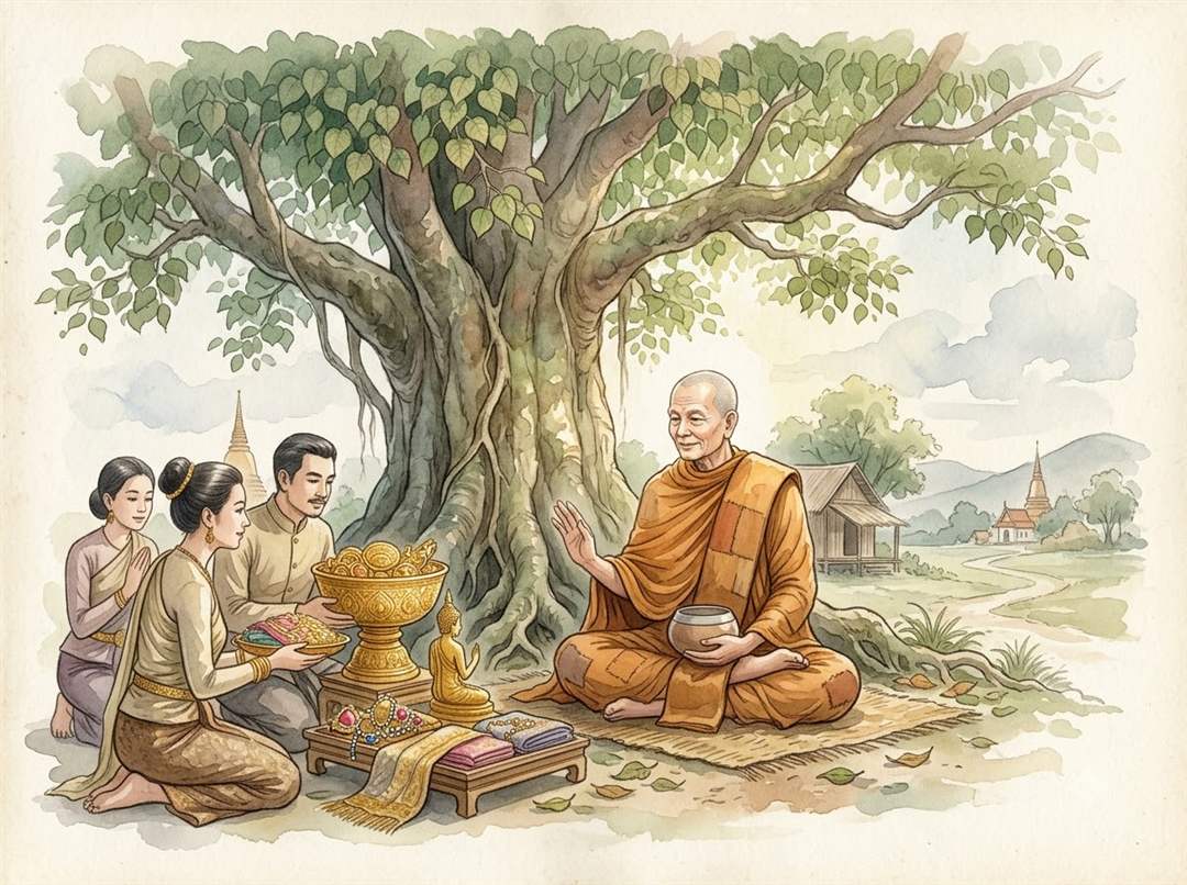 kinh thừa tự pháp kinh trung bộ số 3 nhà sư đang nhận cúng dường