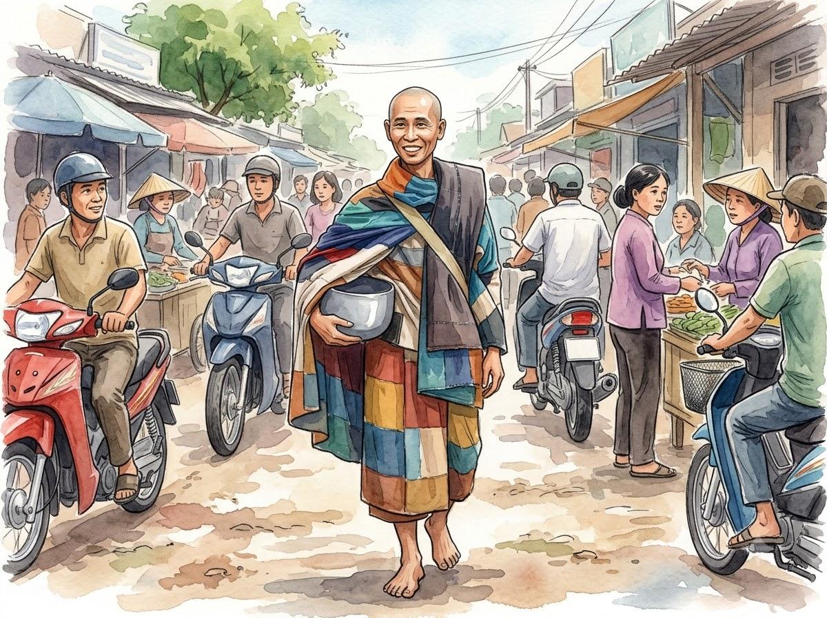 Thầy Minh Tuệ bộ hành – biểu hiện tâm ổn định trong đời thường