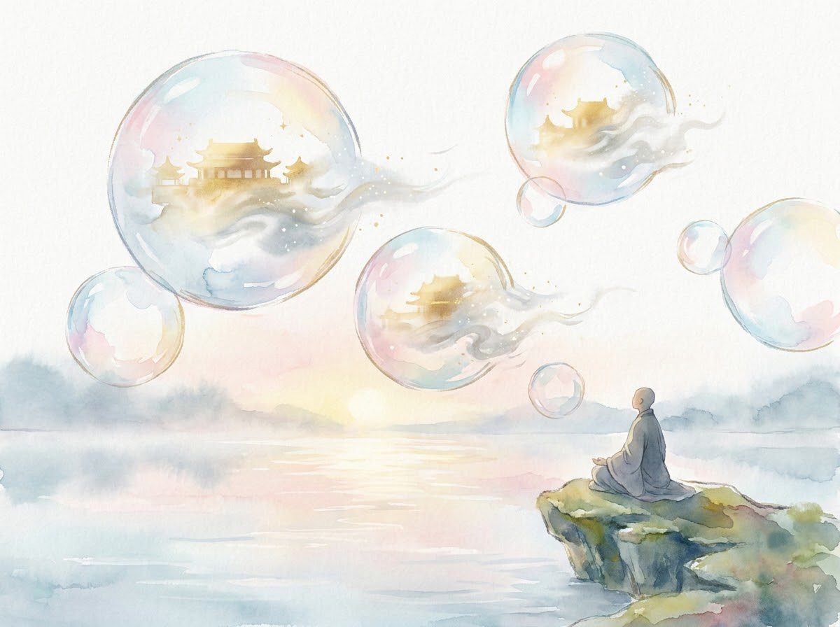 "Hãy nhìn như bọt nước, hãy nhìn như ảo ảnh; ai nhìn đời như vậy, thần chết không thấy được".
